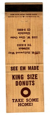 KING SIZE DONUTS matchcover matchbook - BURBANK, CALIFORNIA