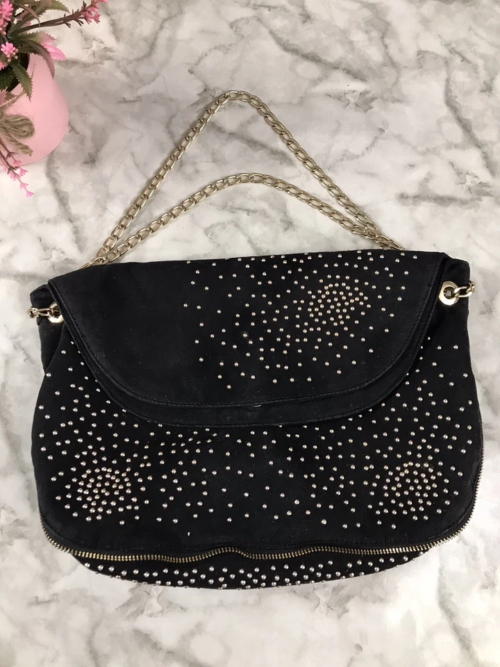 Редкая Deux Lux Atlantis Дамская сумка Messenger Черная с Золотыми Битами Очень Элегантная 14"x9" - Изображение 2 из 4