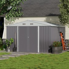 Garden Storage Shed Galvanised Metal Steel Bike Sheds w/ Door Ventilation Grey