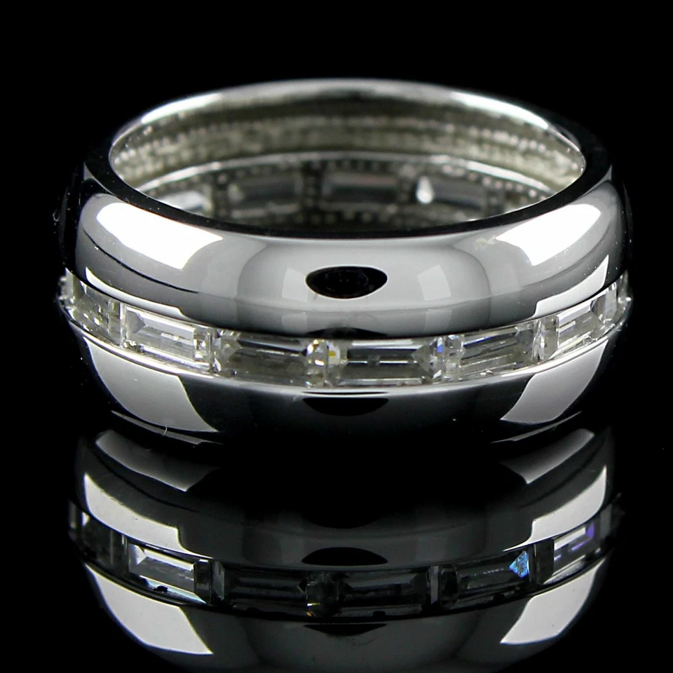 Anillo banda diamante real talla esmeralda de 1/5 quilate enchapado en rodio? Plata de ley Foto 4 de 4