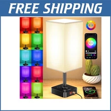Dimmable Color-Changing Table Lamp with USB Charging Ports & Music Sync