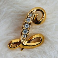 Vtg Avon Gold Tone Script L Initial Brooch Pi...