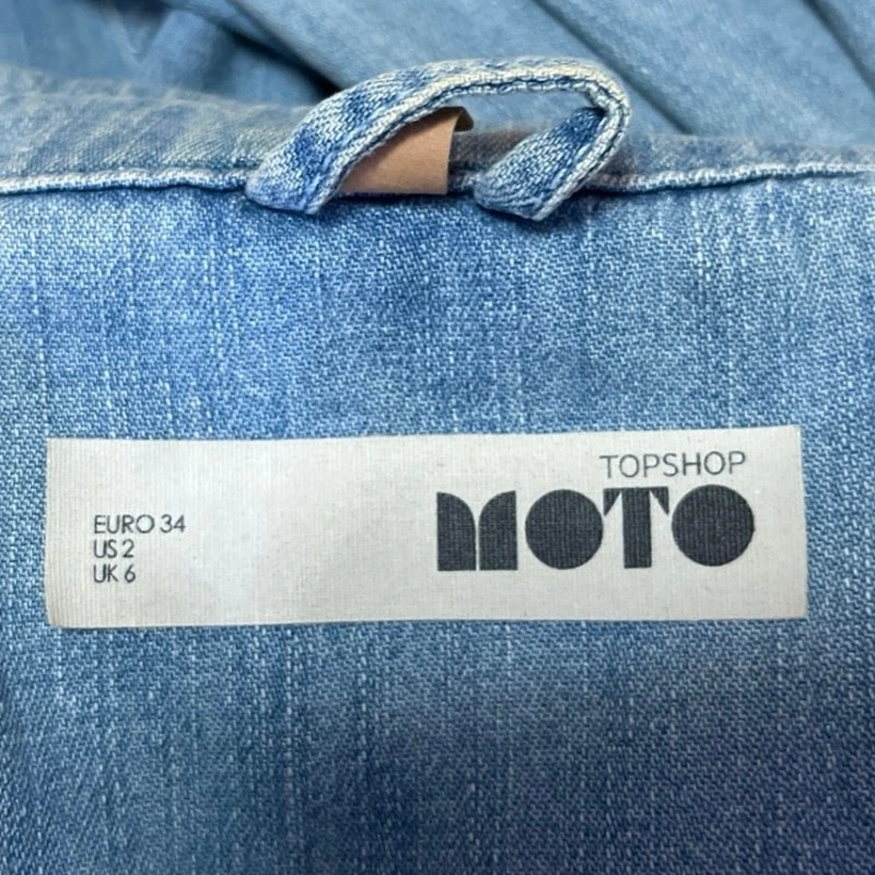 Topshop Moto Azul Cambray Abotonado Manga Larga Denim Jeans Camisa Chaqueta Talla 2 Foto 3 de 4