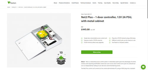 Net2 Plus – 1 door controller, 12V 2A PSU, with metal cabinet