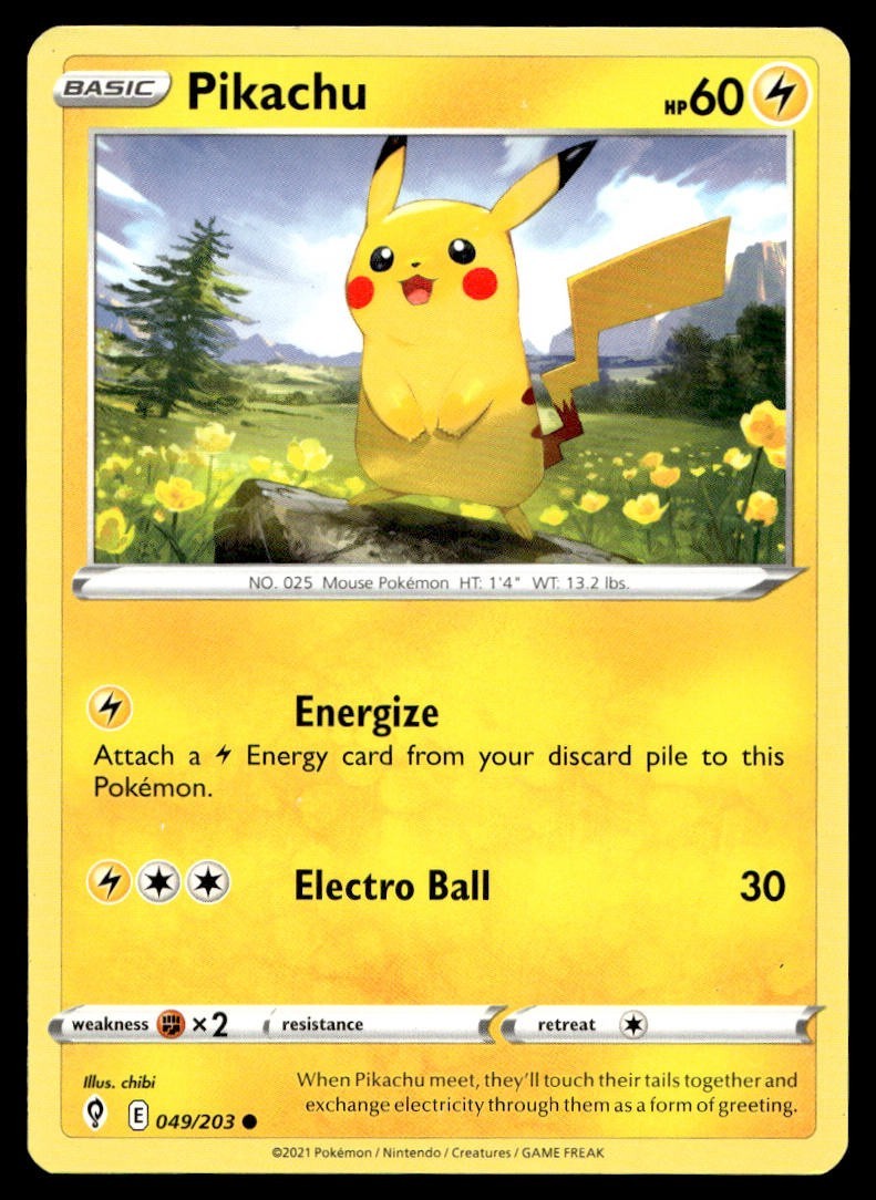 Pikachu 49/203 Pokemon Card Evolving Skies  Common 60 HP Near Mint AO