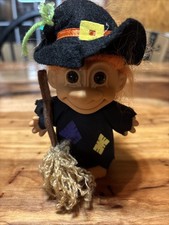 Vintage Russ Halloween Witch Troll Doll With Broom And Hat 5"- 6