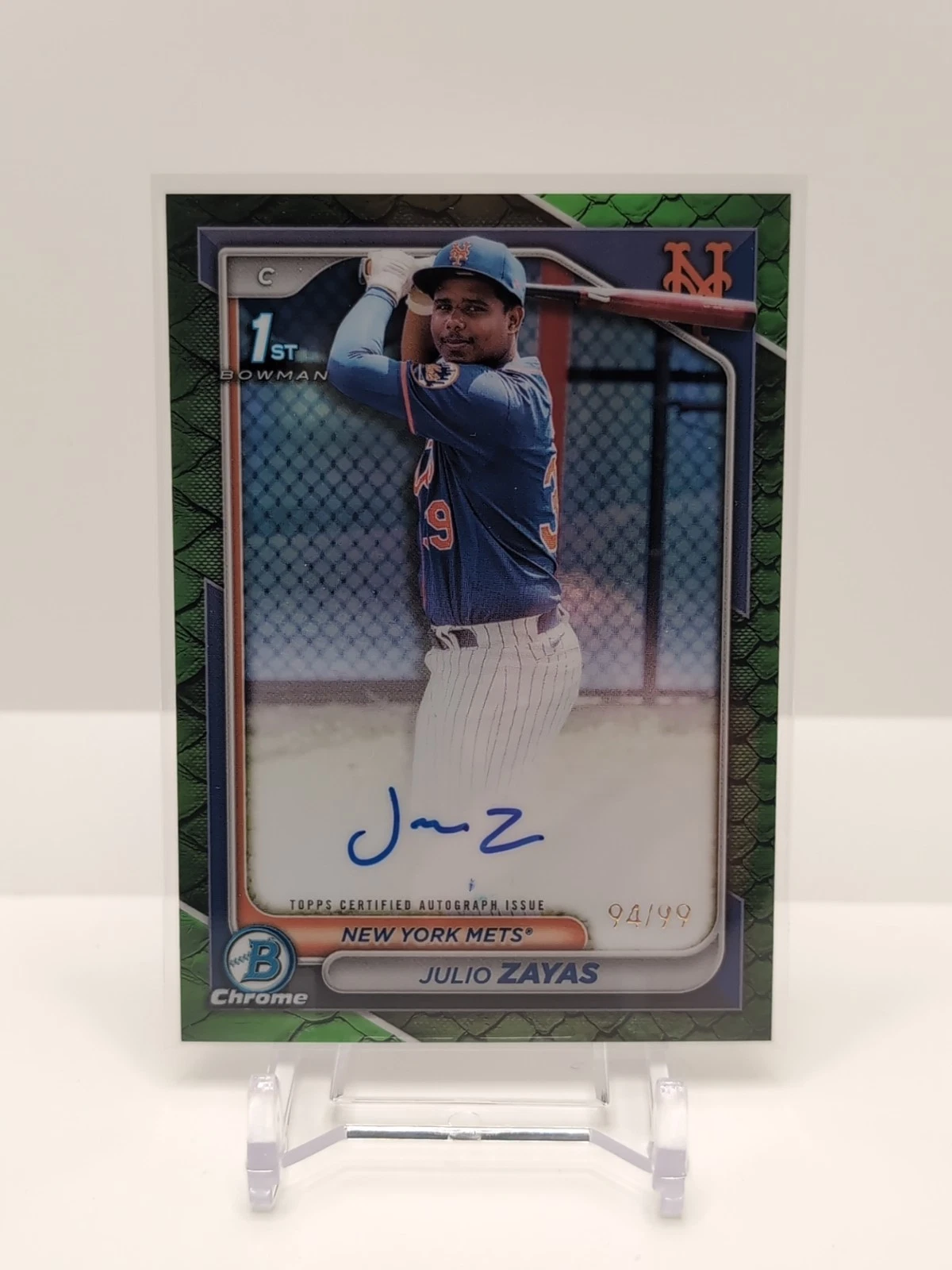 2024 Bowman Chrome Julio Zayas Green Reptilian Auto /99 CPA-JZ Mets SH2