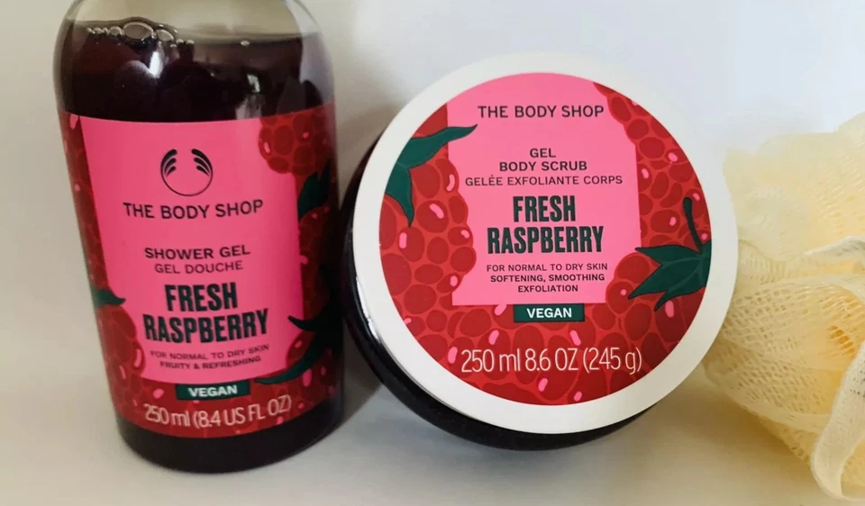 The Body Shop Fresh Raspberry Gift Set Shower Gel Wash Scrub Limited Edition New - Image 3 of 4