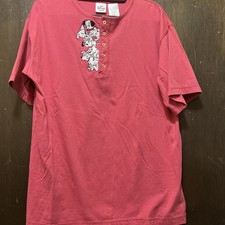 Vintage Disney Store 101 Dalmatians Embroidered Henley Button Shirt Pink Large