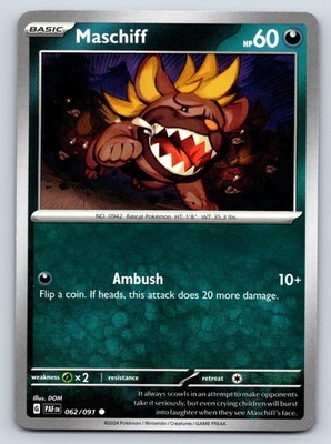 Maschiff 062/091 Common Paldean Fates Pokemon Near Mint