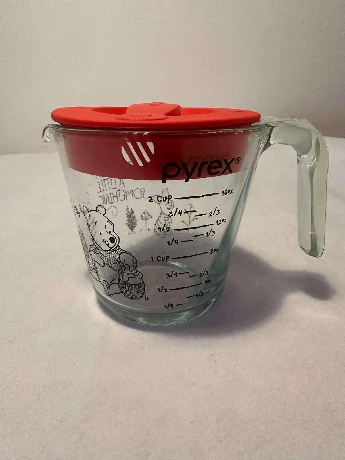 Pyrex Winnie The Pooh 2-cup Glass Measuring Cup w/ Lid Disney New