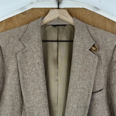 VTG Pierre Balmain Blazer Mens 40R Tan Tweed 2 Button Sport coat Wool Jacket