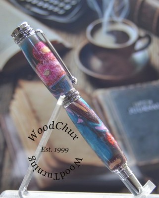 Pen HandMade Writing Ball Point Fountain Exotic Cattails & Thistles Resin 1583a