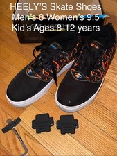 Kid  s Heely  s Fire Flames Black Skate Wheels Shoes Men  s 8 Women 9.5 Box  Tool