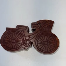 Carved Bicycle Wooden Puzzle Trinket Stash Box Bike Basket Flowers Serrv India
