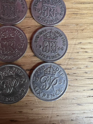Lotto lavoro monete sei pence Giorgio VI 1939 1941 1942 1946-1951 X 9 monete - Foto 8 di 14