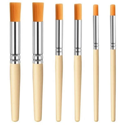 6 PCS Stencil Brushes Set Natural Bristle Wood Handle Paint Brush 3 Sizes