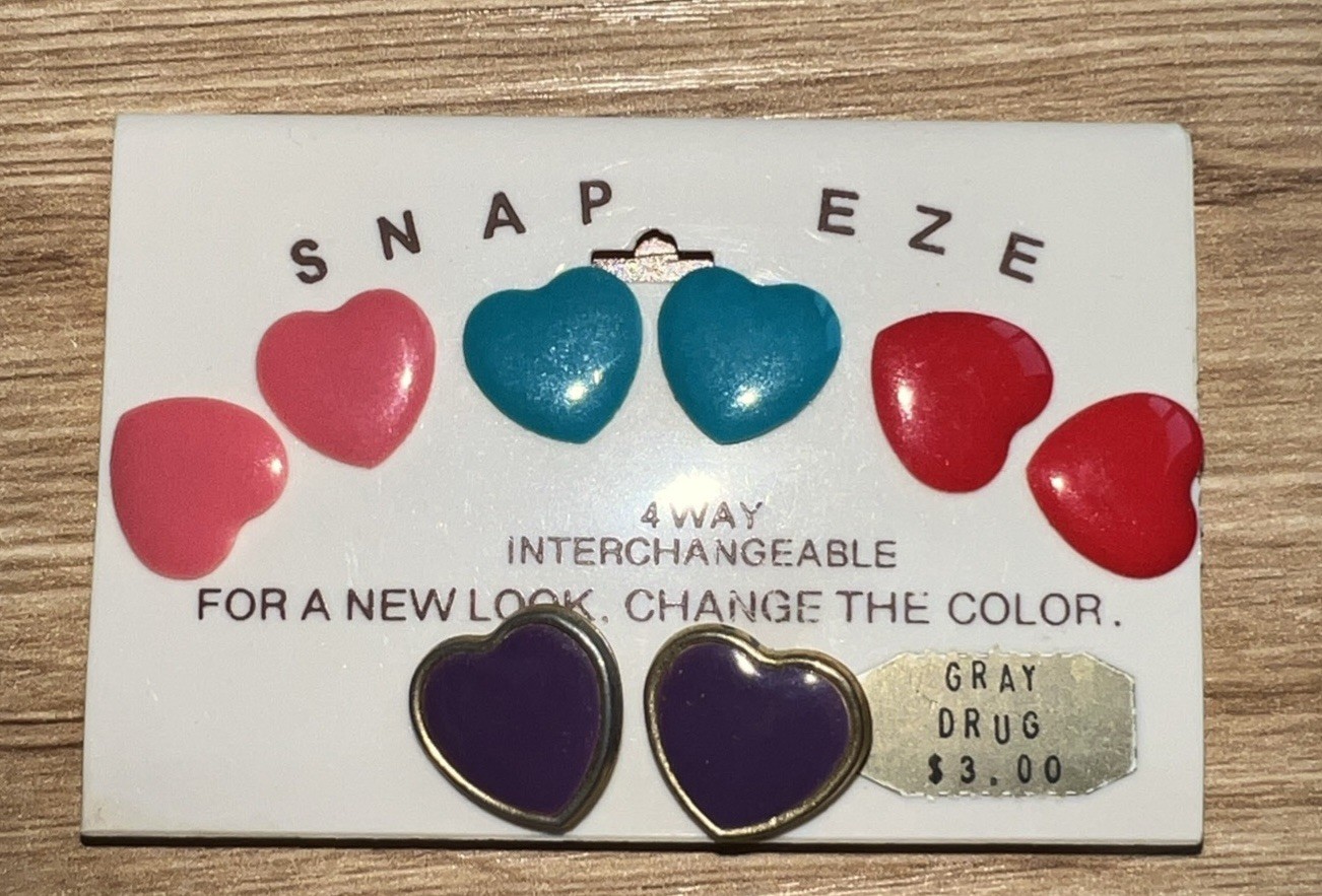 Vintage Snap Eze Interchangeable Heart  Earrings … - image 1
