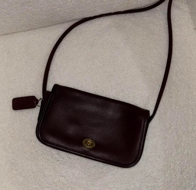 【i】 Vintage Coach Leather Dinky Flap Turnlock Crossbody Bag Brown