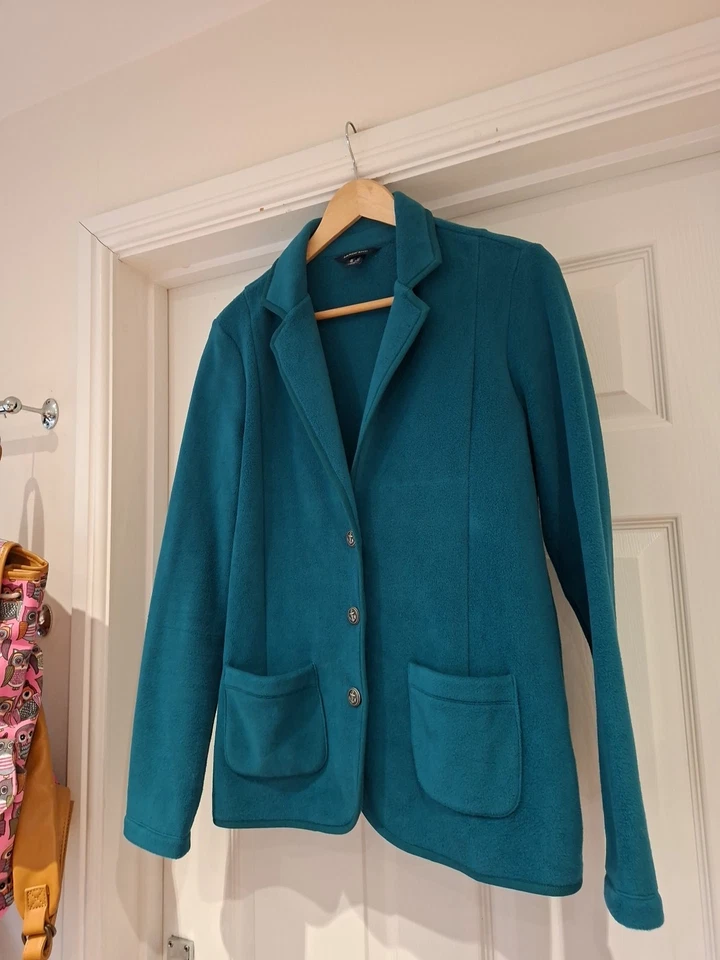 LANDS' END Petrol Blue Blazer Cardicoat Fleece Knit Long Sleeve UK Size XL - Image 2 of 4
