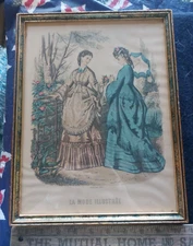 Vintage Framed Print of French Women La Mode Illustree 10.5x13.5