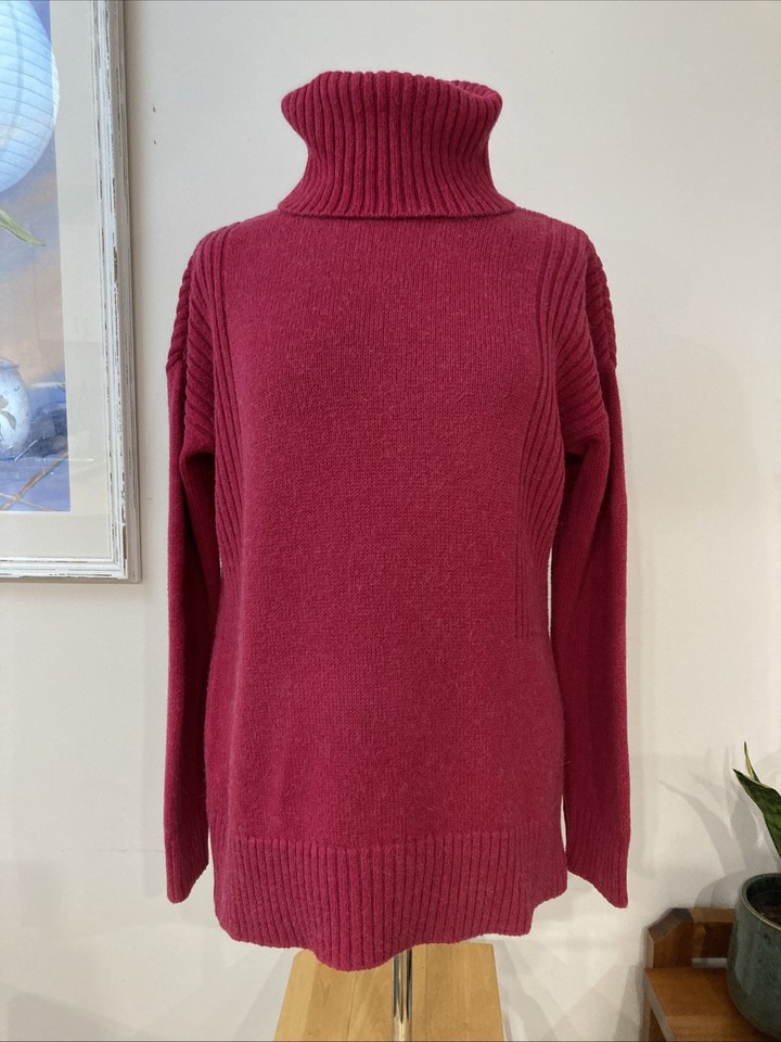 TRENERY pink soft 70% cotton 30% alpaca roll neck oversized long jumper, size S