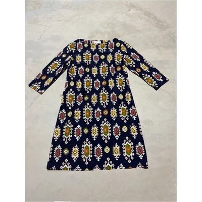 Jude connally Navy Patterned Three-Quarter Sleeve Shift Dress small