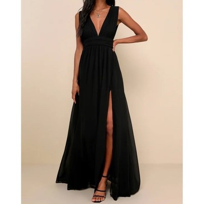black flowy formal dress Dreamy Admiration Black Ruffled Maxi Dress