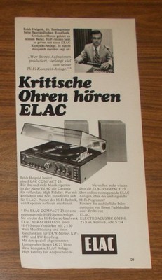 Seltene Werbung vintage ELAC COMPACT 25 HiFi Kompakt Anlage 1972