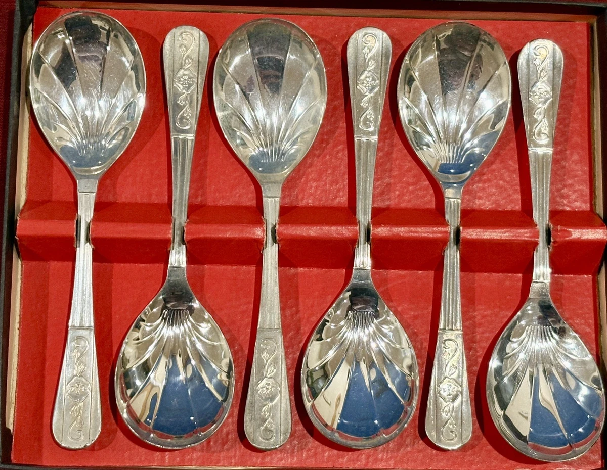 Vintage Sheffield England Silverplate Spoons Set of 6 in Box, RD 901963 Marked
