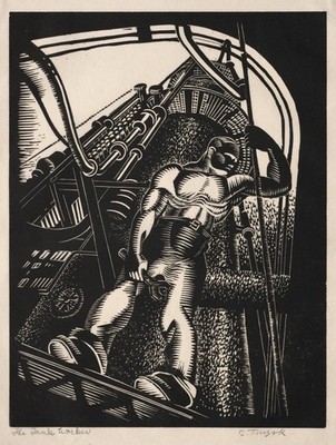 Panzerarbeiter von Charles Turzak - 1930 Holzschnittdruck - American Modernist Art
