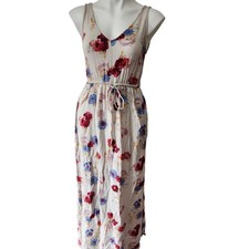 Lucky Brand Floral Maxi Dress V Neck Drawstring Waist Boho