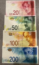 Israel 20-200 New Shekels 4 Pieces Banknote Set Of 2014-2021 UNC