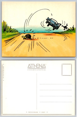 #ad Funny Cartoon Postcard Bumpy Ride Turtle Car Accident Athena International $3.99