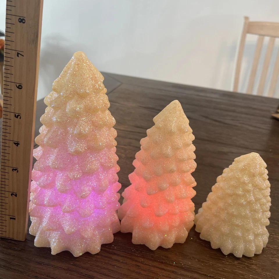 3 Piece LED Color Changing Christmas Tree Set Glass Battery Operated Timer - Image 3 of 4