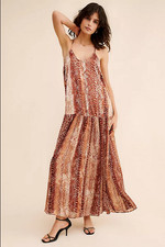 Anthropologie Solid and Sheer Maxi Dress Snakeskin Printed Sleeveless New S