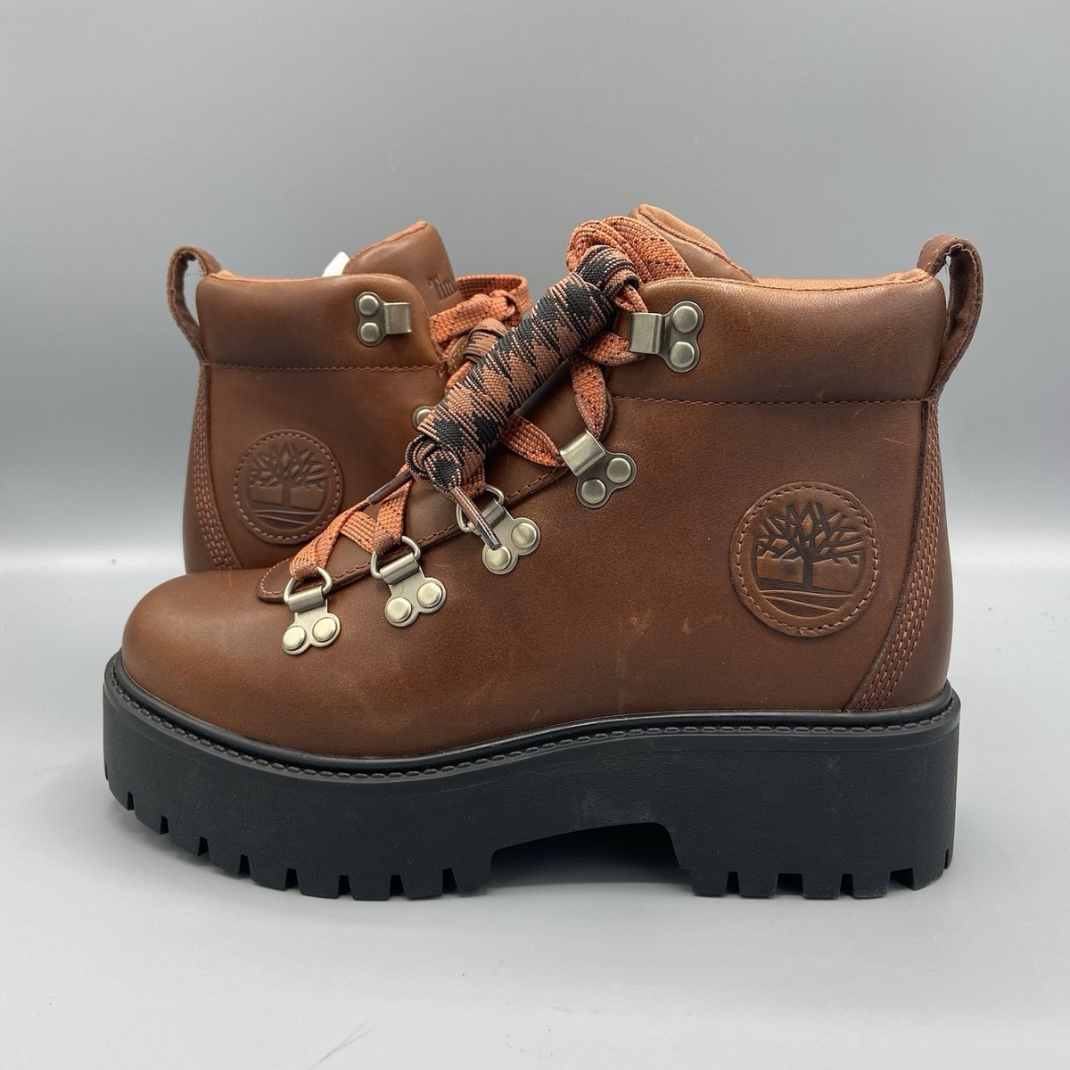Timberland Brown Leather Stone Street Lace-up Platform Hiker Boots