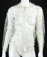 CHANEL Spring 2018 Clear PU Plastic Bubble Embellished Zip-Front Jacket 36