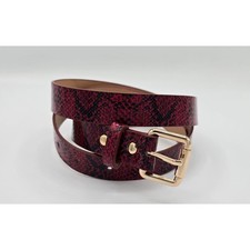 Snakeskin Embossed PU Leather Belt Women's 34" Red Gold Buckle Glossy Chic