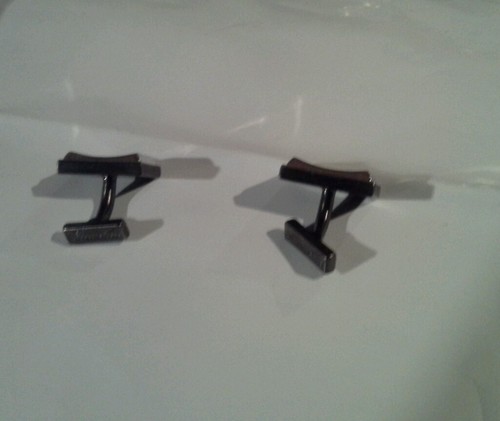 Kenneth Cole of N.Y. Cuff Links silver & black brushed Silver plated Rectangle - Picture 4 of 4