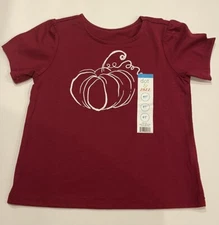 NWT Toddler Girls Dot & Zazz Maroon PUMPKIN Short Sleeved Tshirt 4T