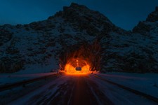 Landscape night tunnel mountain mountains road cave dark Custom Gaming Mat Desk