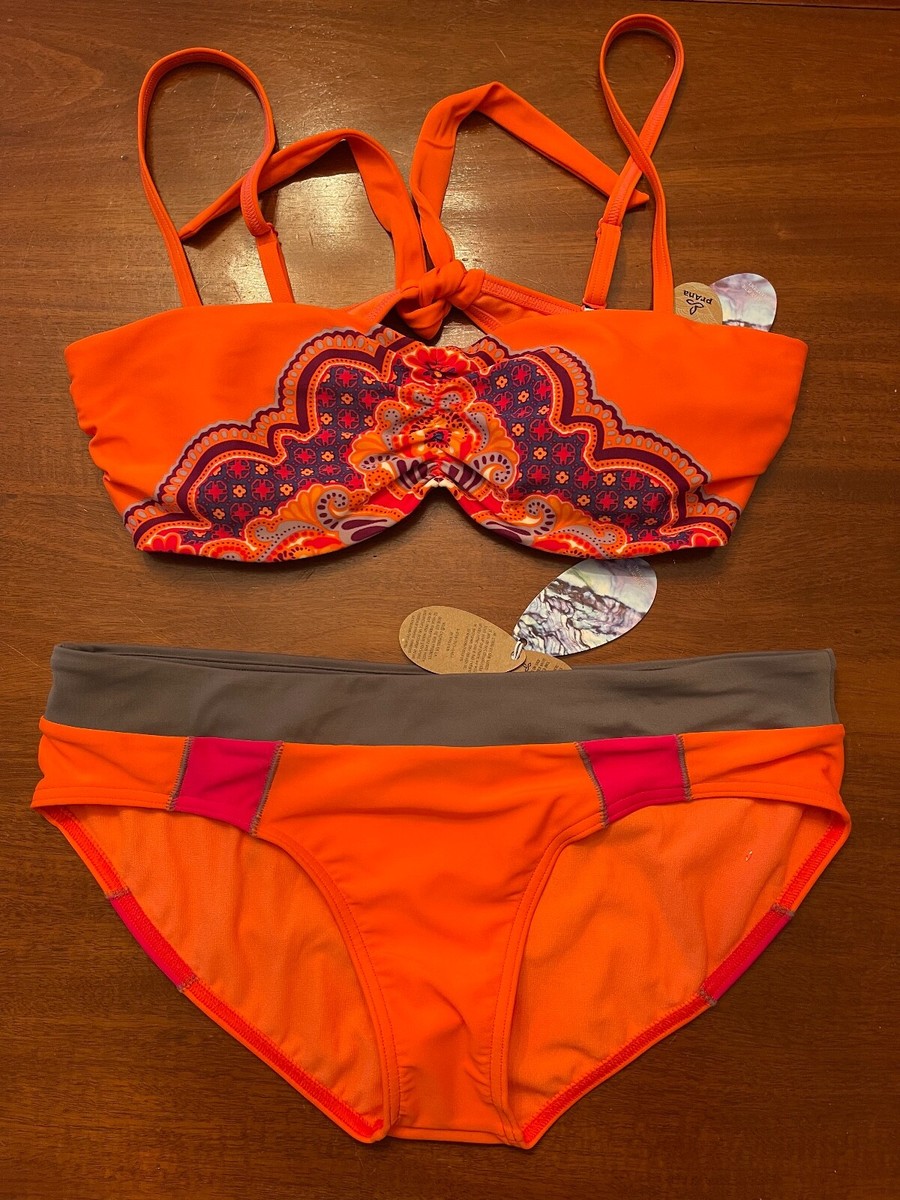 $130 prAna PRANA Zuri Cosima BRA TOP Womens swim suit NEON ORANGE JASMINE  XL L