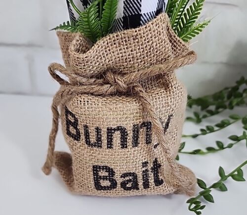 Black White Plaid Carrots Burlap Bag Easter Farmhouse Spring Decor Tier Tray 9" - Picture 4 of 9