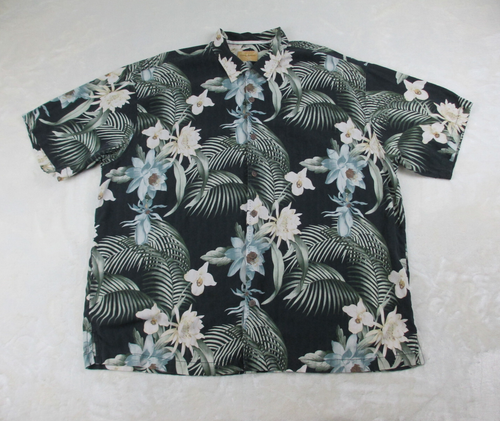 Tommy Bahama Hemd Herren 2XL XXL Schwarz Blumen Seide Knopfleiste Hawaii Freizeit*