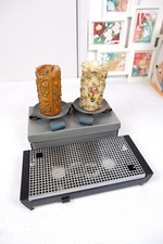 Rare find Hand Carved Wax Candles Floral Vintage 1960s Metal Holder food warmer