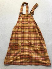 No Boundaries Dress Youth Girl's Medium 7-9 Orange/Yellow Plaid Overalls