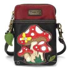 NEW CHALA MUSHROOM CELL PHONE CROSSBODY PURSE ADJUSTABLE STRAP BLACK