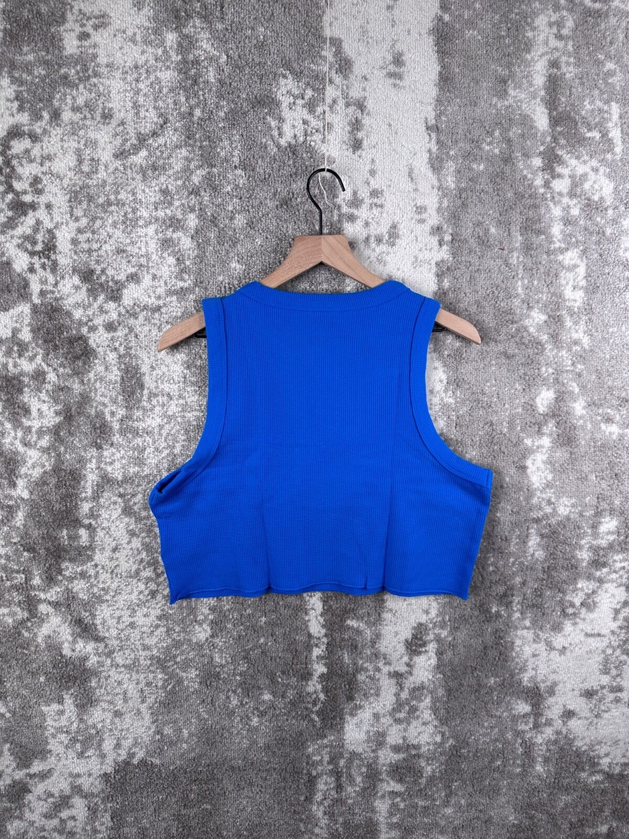 New Cotton On Tank Top XL Womens Blue Thermal Cropped Waffled