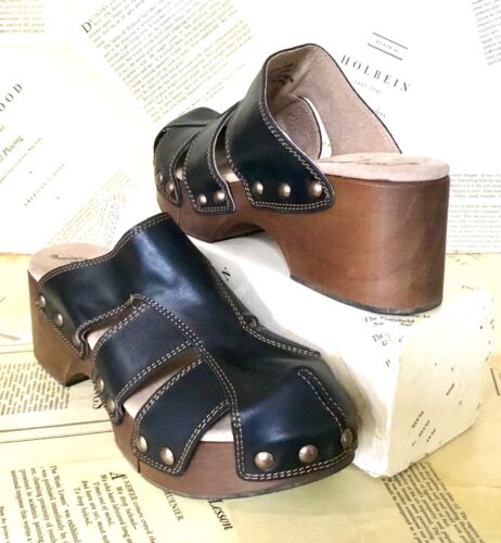 Free People Libra Fisherman Clog Wood Platform Black Leather Cut Out 40 / 10 NEW - Picture 4 of 7